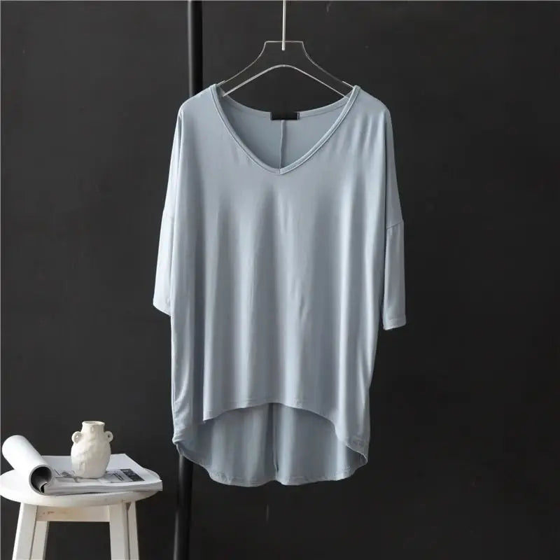 Women's V-Neck Asymmetrical Loose-Fit Casual Blouse