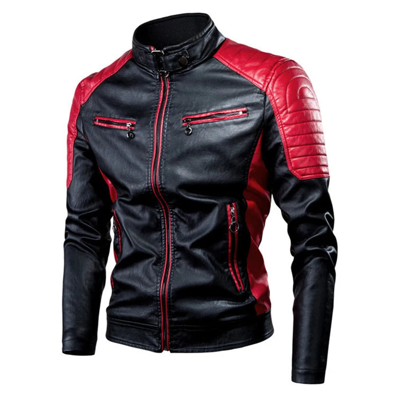 Men's Slim Fit PU Leather Motorcycle Jacket with Stand-Up Collar - Lightweight Casual Outerwear