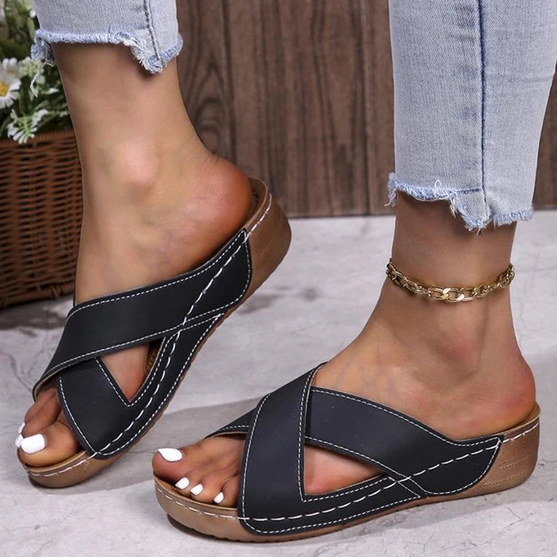 Ladies' Slip-On Wedge Sandals - Comfortable Casual Women's Shoes