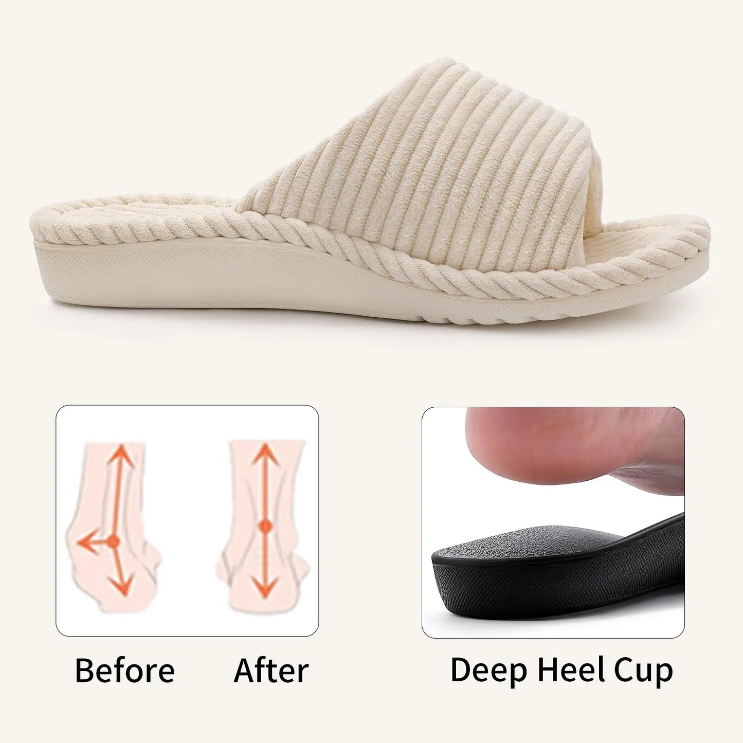 Women's Adjustable Open Toe Slippers with Corduroy Material