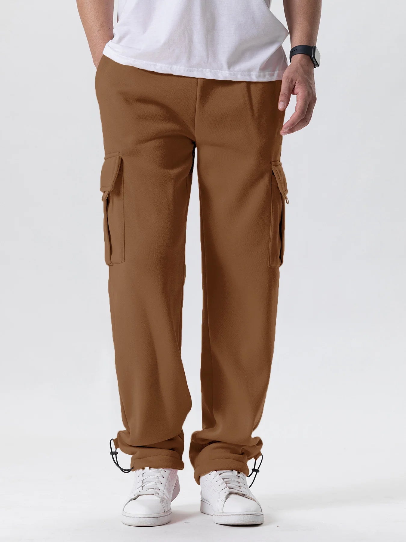 Men's Oversized Straight Fit Sweatpants with Drawstring & Multiple Pockets