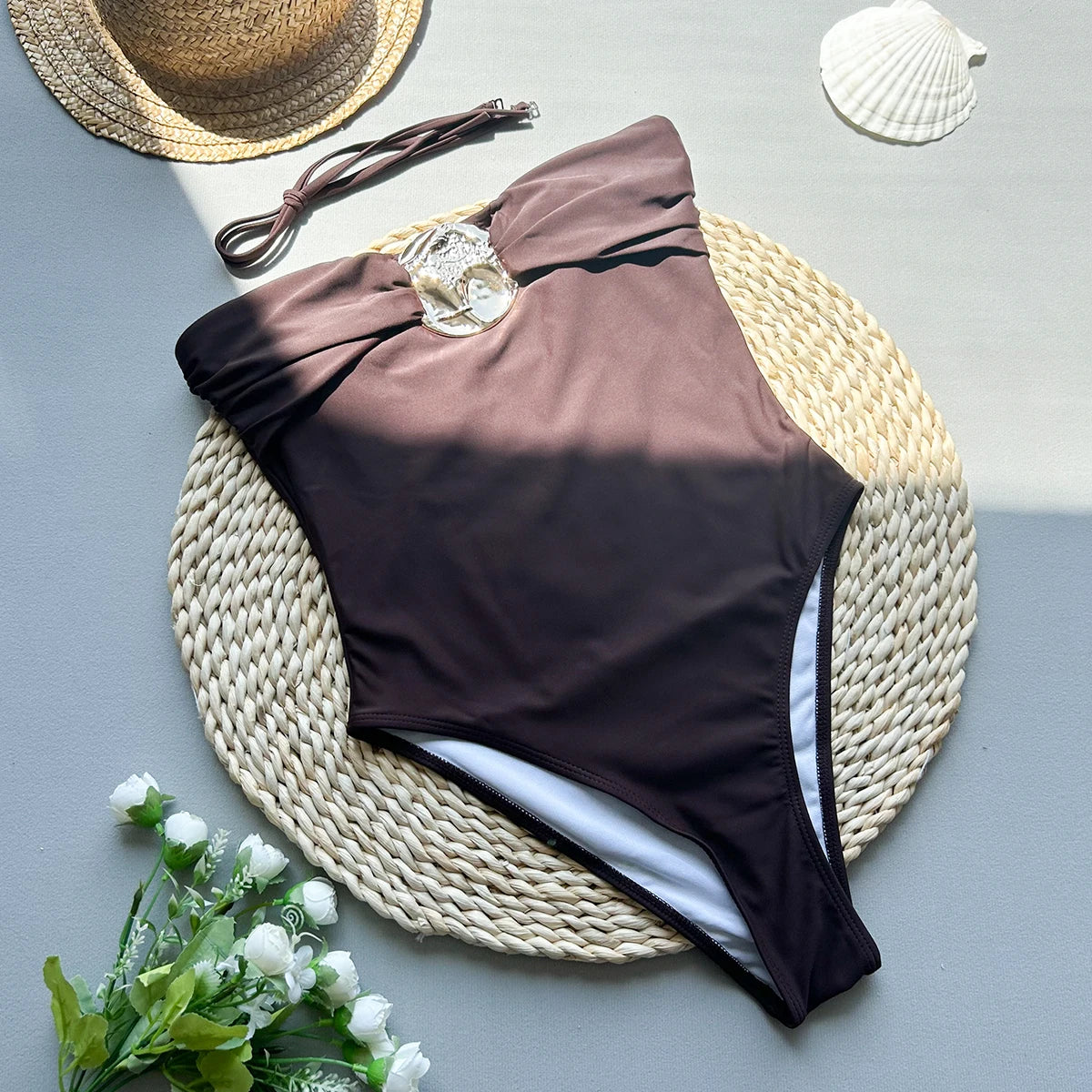 Women's One-Piece Swimsuit - Bandeau Monokini with High Waist Design