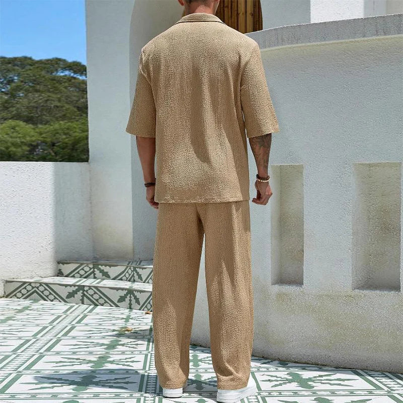 Men's Casual Cotton 2-Piece Set: Stylish Shirts and Pants Combo