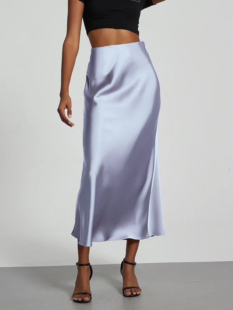 Women's Satin High-Waist Long Skirt - Elegant & Stylish Women's Maxi Skirt