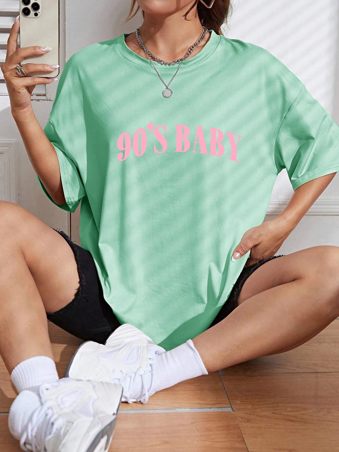 90s Baby Creativity Letter Graphic Tee - Oversized Women's Cotton T-Shirt