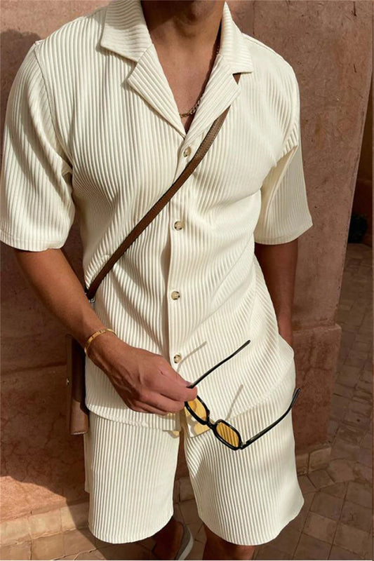 Men's Two-Piece Button-Up Short Sleeve Shirt and Shorts Set