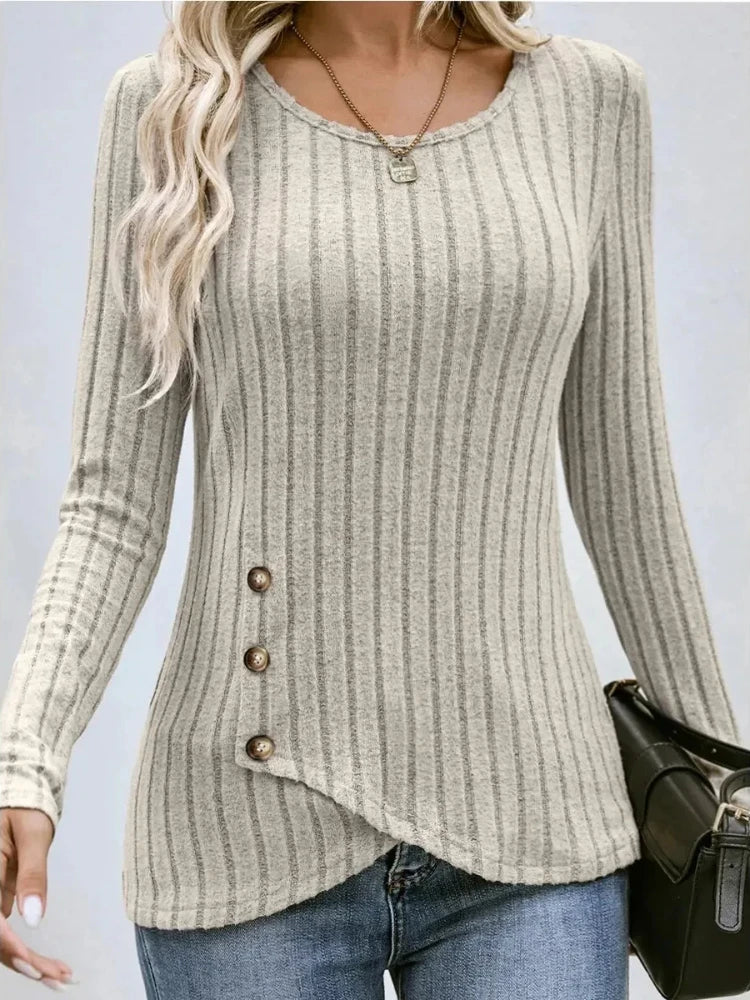 Women's Long-Sleeve Round Neck Buttoned Tunic