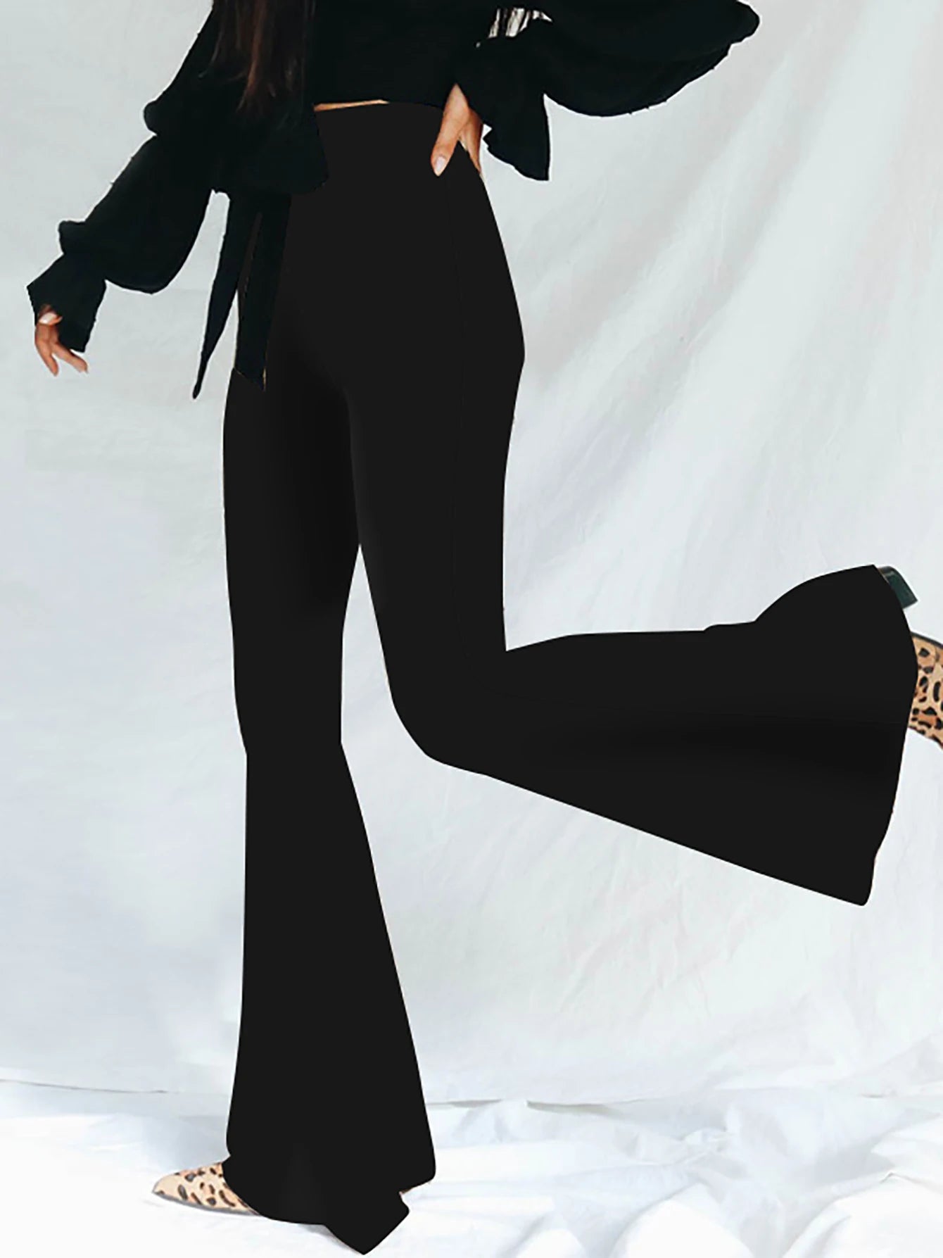 Hugcitar Women's High Waist Leopard Print Flare Pants