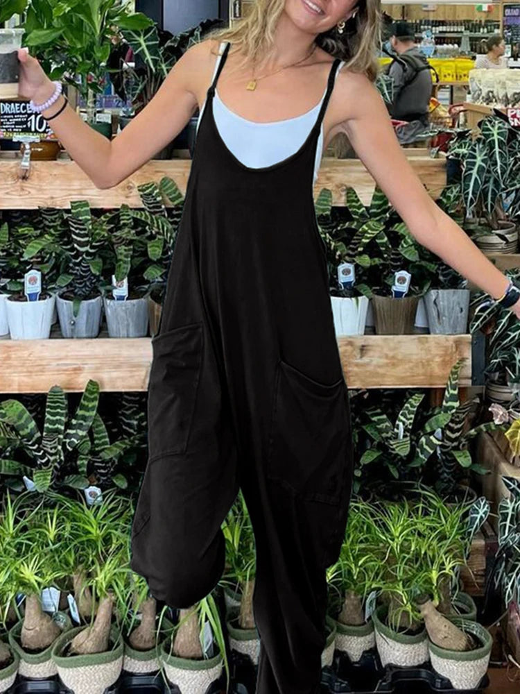 Women's Casual Baggy Jumpsuits with Pockets & Straps