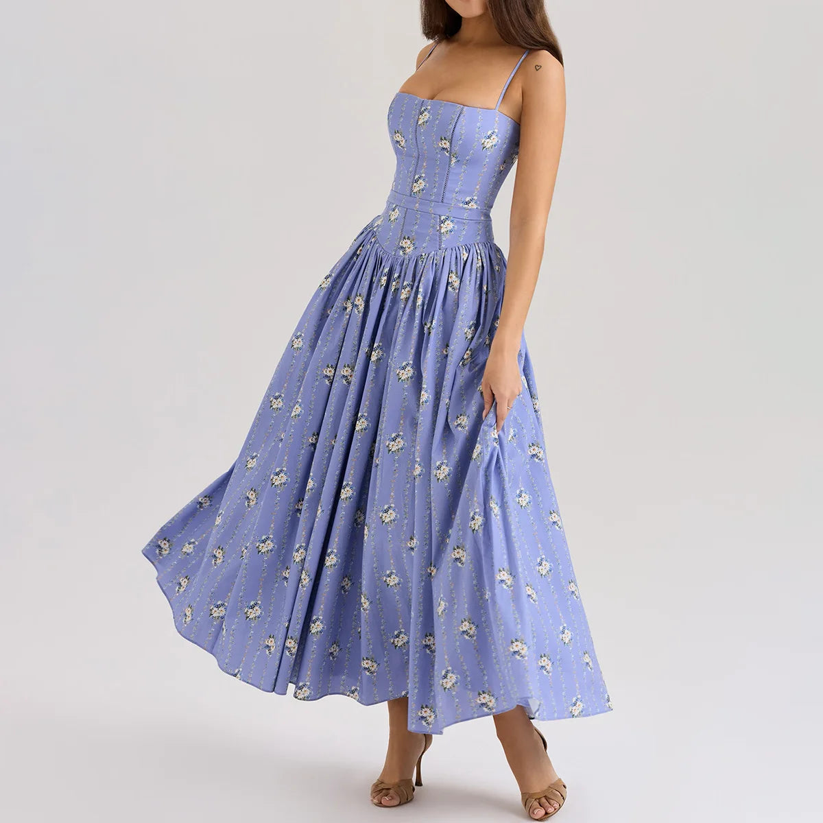 Elegant Women's Midi Dress with Floral Print