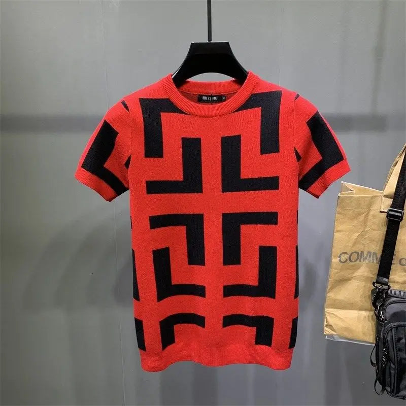 Men's Luxurious Knitted Short Sleeve T-Shirt - Slim Fit - Various Colors