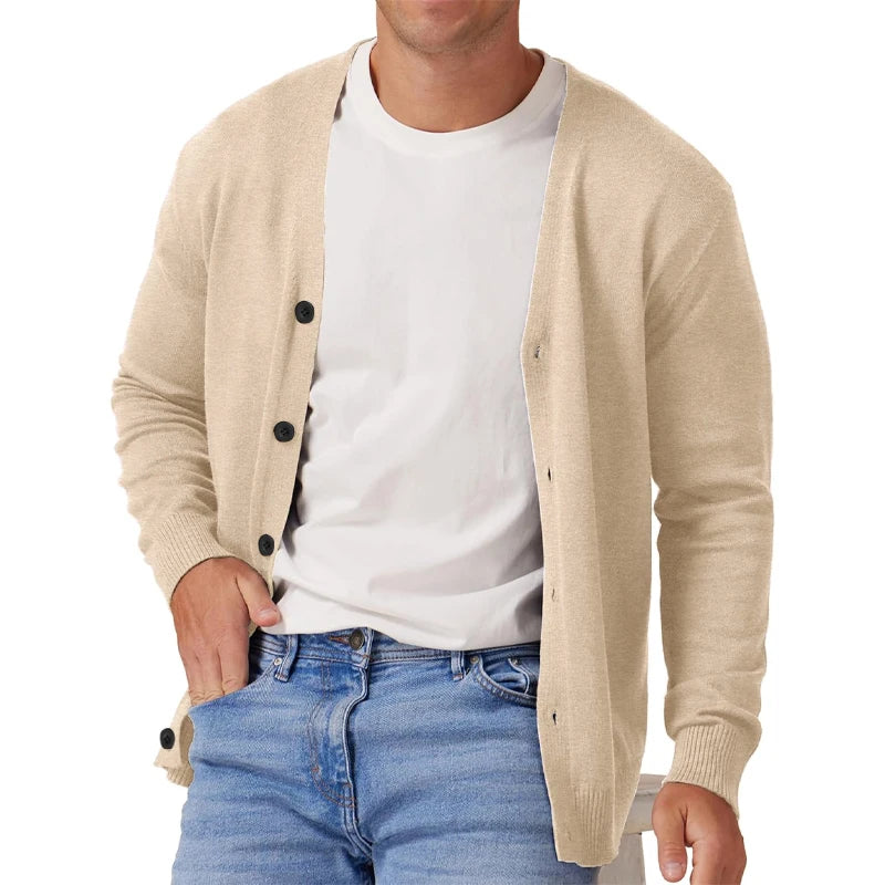 Men's Vintage Long Sleeve Button-Front V-Neck Knitted Cardigan