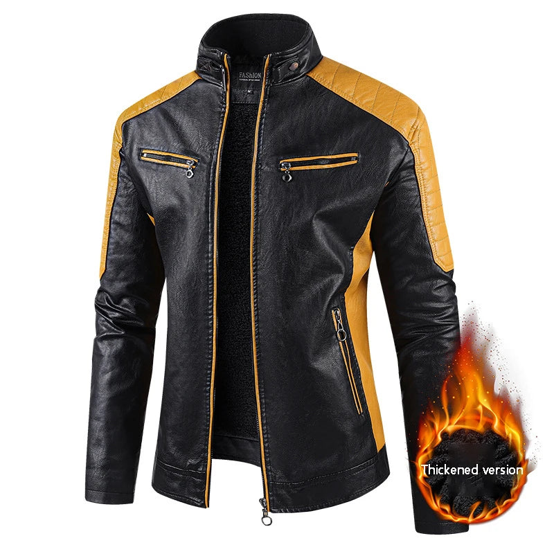 Men's Slim Fit PU Leather Motorcycle Jacket with Stand-Up Collar - Lightweight Casual Outerwear