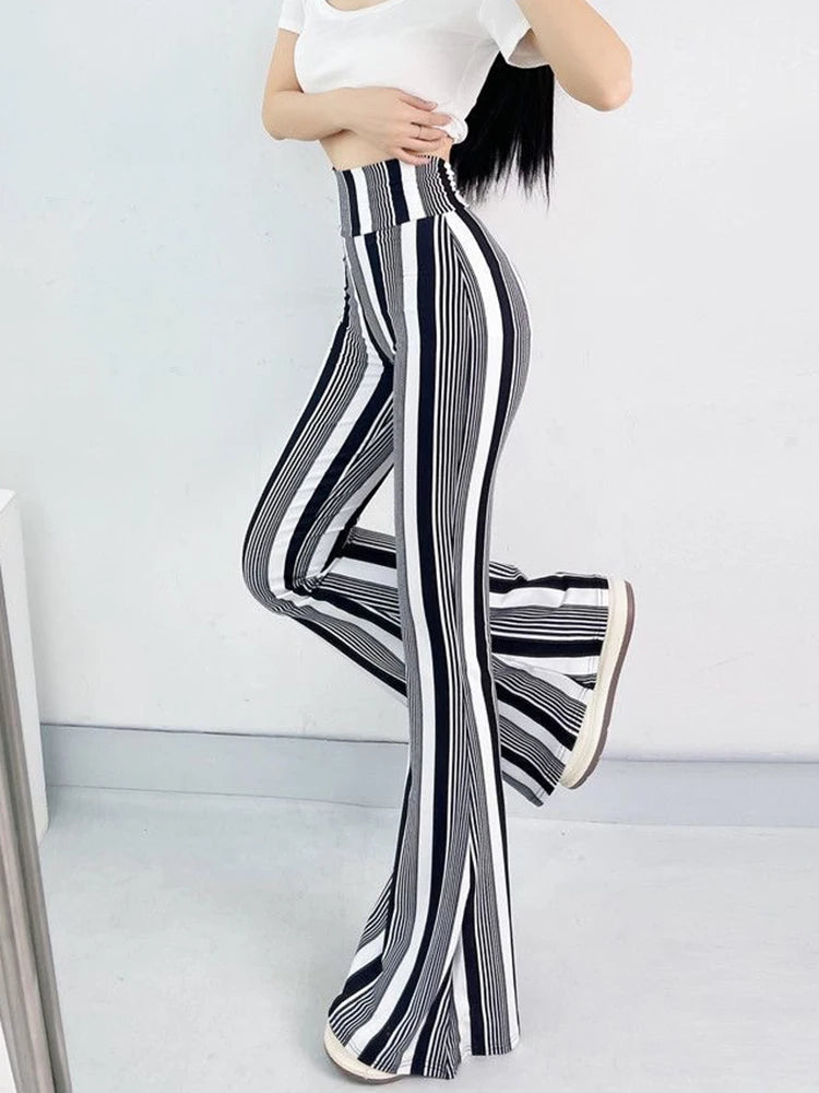 Women's Slim High Waist Striped Flare Pants