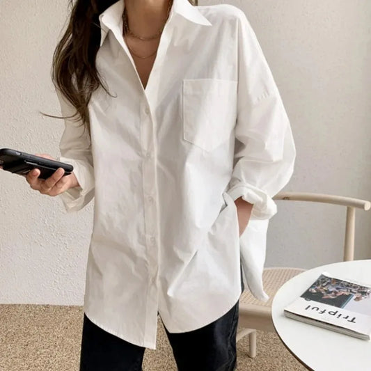 Womens Casual Loose Blouses with Turn-down Collar