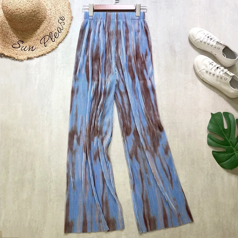 REALEFT Vintage High-Waist Printed Long Pants - Loose Wide Leg Fit- Loose Wide Leg Fit