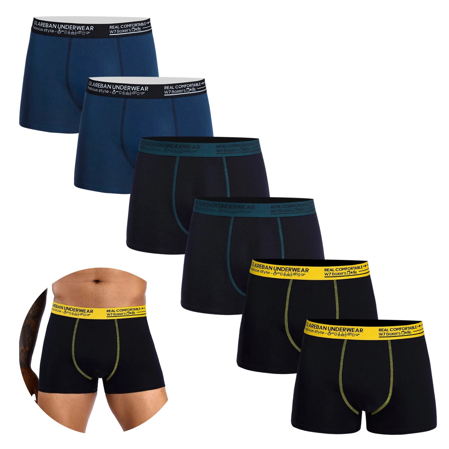6-Pack Cotton Boxer Briefs for Men – Comfortable & Breathable Underwear Set
