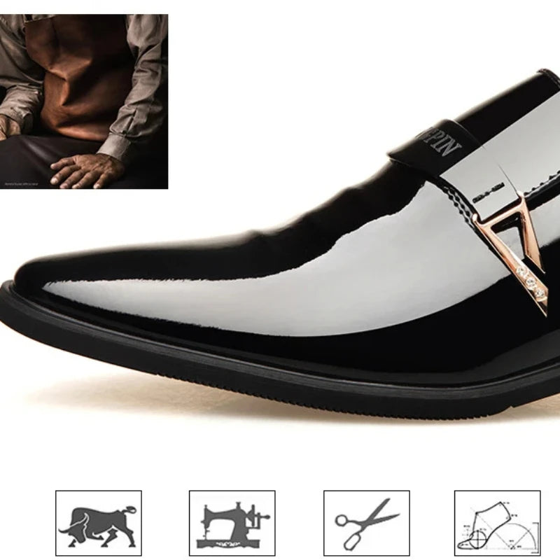 Men's Faux Leather Lacquer Shoes – Pointed Toe Dress Shoes