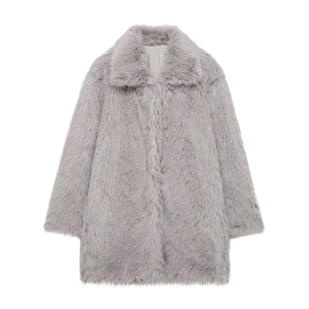 Women's Thick Fury Warm Coat with Flip Collar