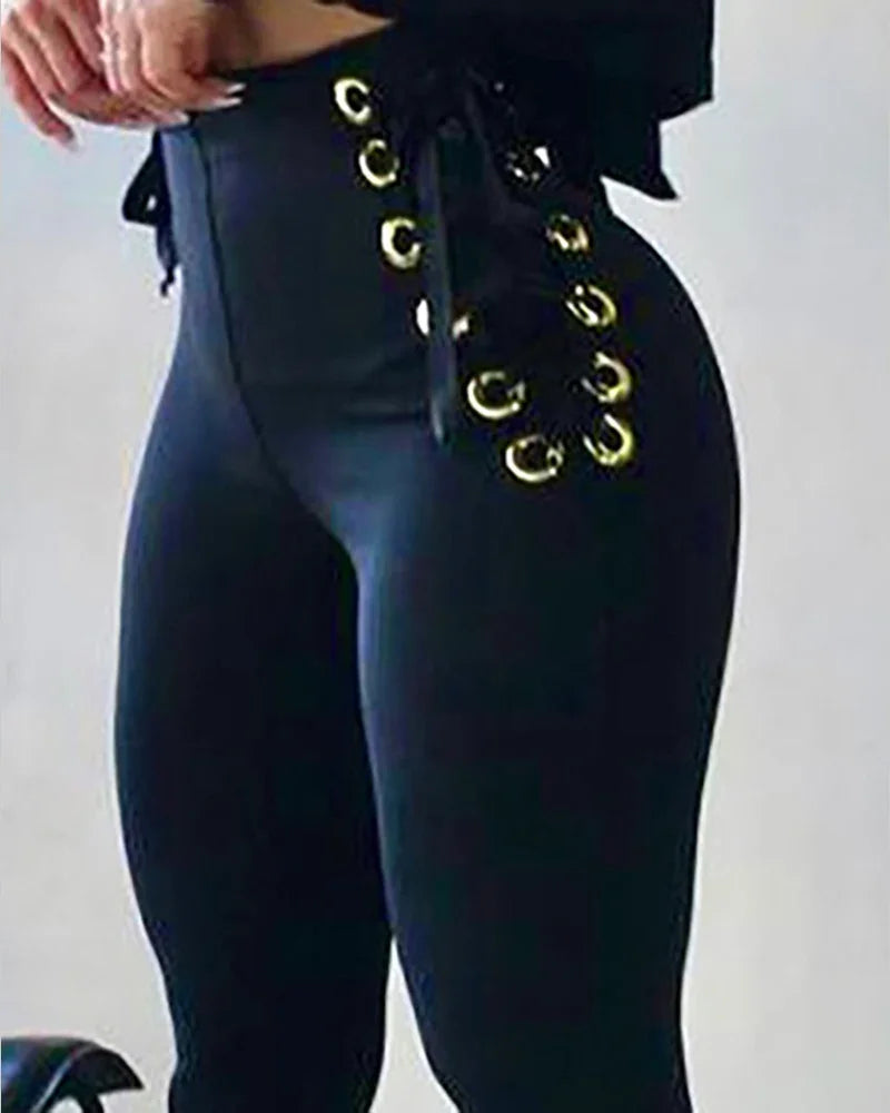 Women's High-Waisted Plaid Trousers with Elastic Waist