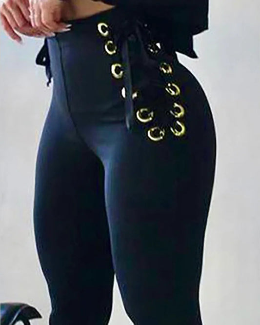 Women's High-Waisted Plaid Trousers with Elastic Waist