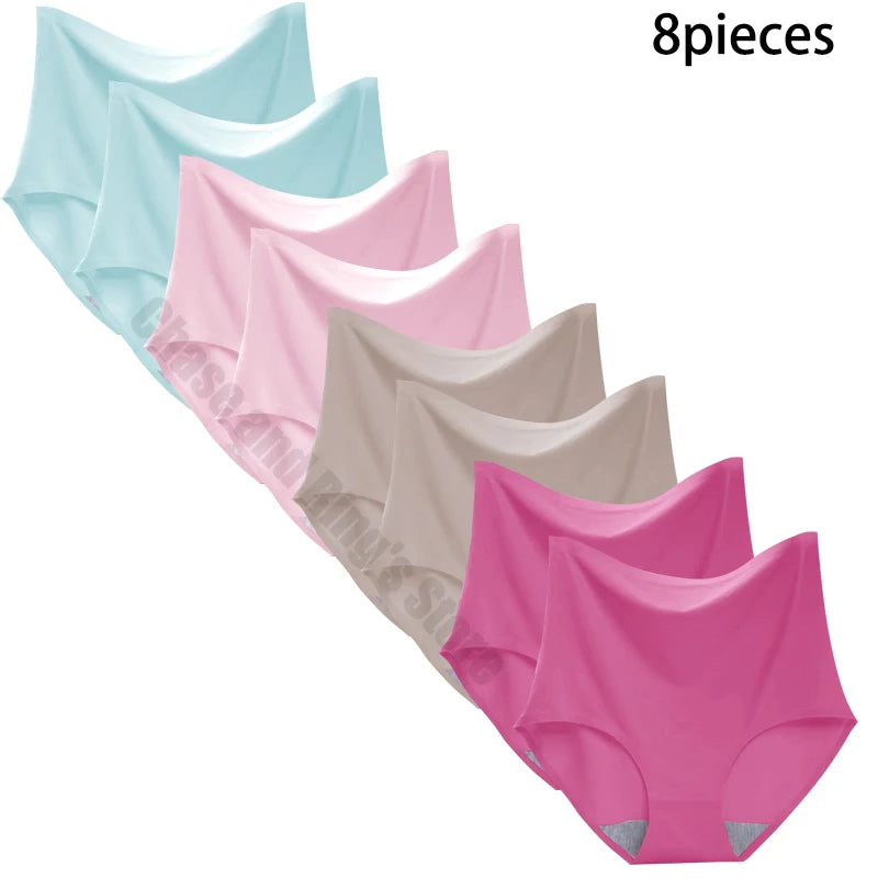 8-Pack Women’s Ice Silk Seamless Triangle Briefs - Comfortable, Tight Fit, Elastic Underwear Set