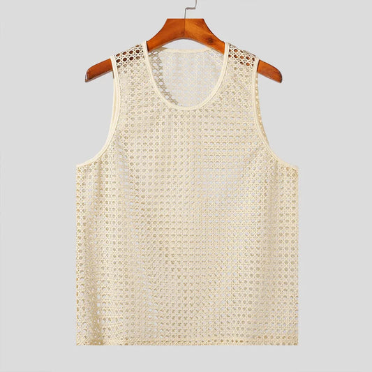 Men's Hollow Out Mesh Vest – Breathable Sleeveless Tank Top for Men