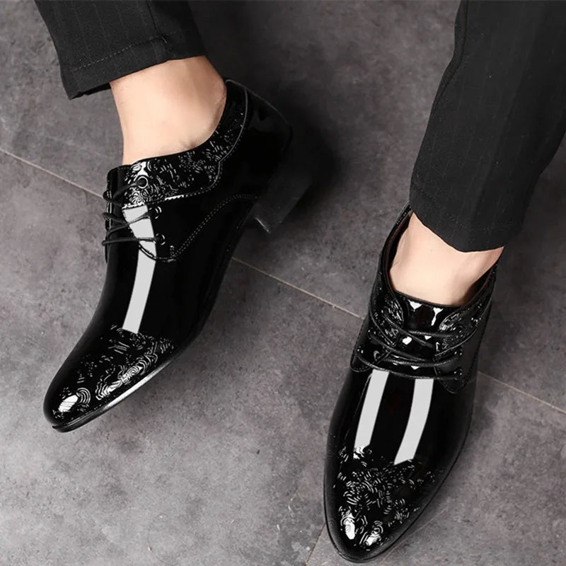 Men's Formal Black Brogue Lace-Up Dress Shoes in PU Leather