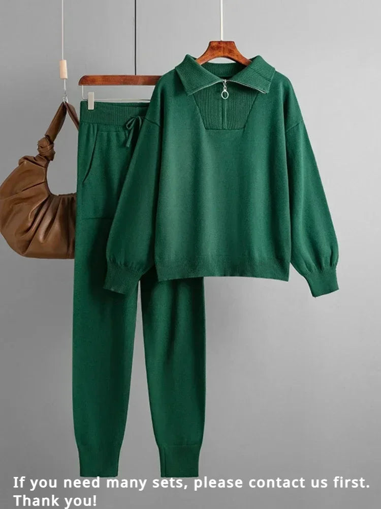 Women's Knitted Sweater and Pants Set - Versatile 2-Piece Outfit