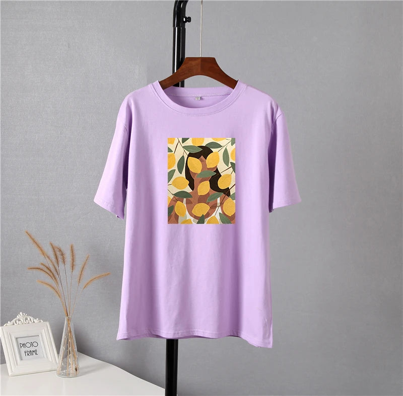 Lemon Print Graphic T-Shirt for Women – Summer Cotton Tee by Hirsionsan