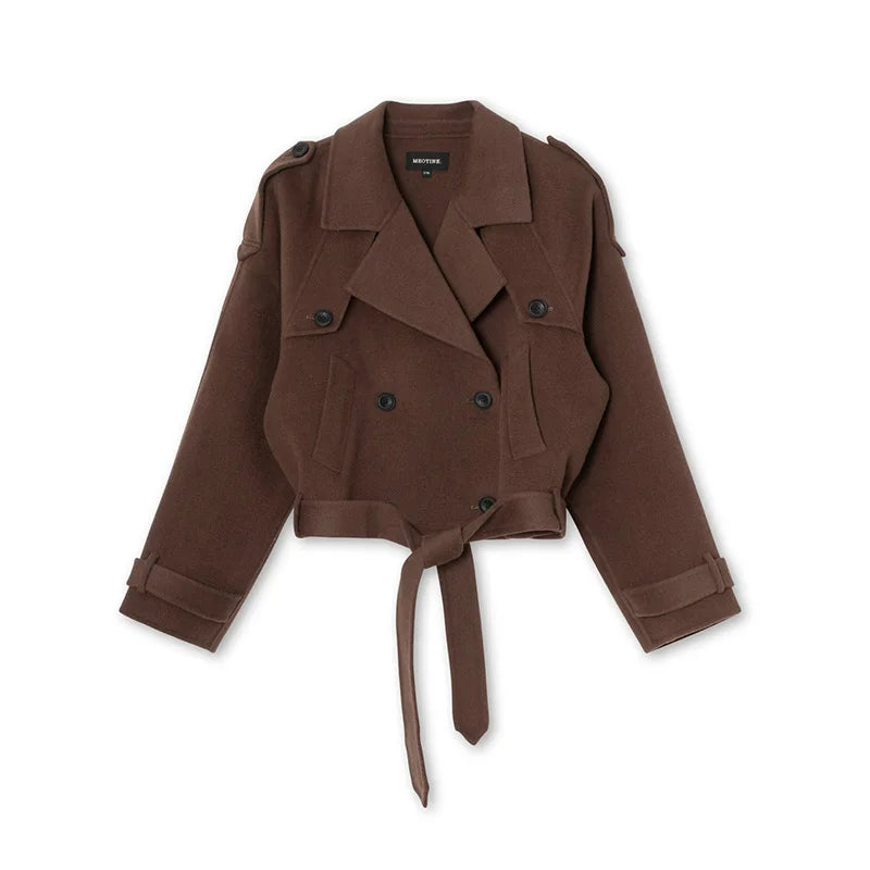 Women's Faux Suede Cropped Jacket with Vintage Lapel & Zipper