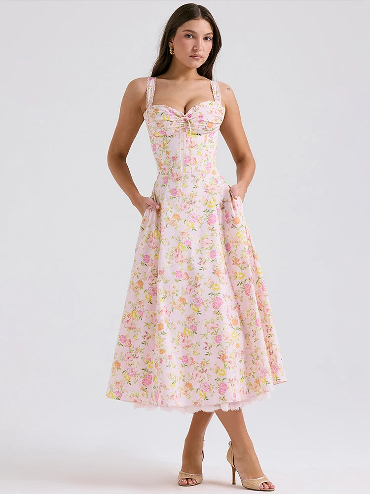 Women's Floral Print Sleeveless Bodycon Dress with Spaghetti Straps and Split