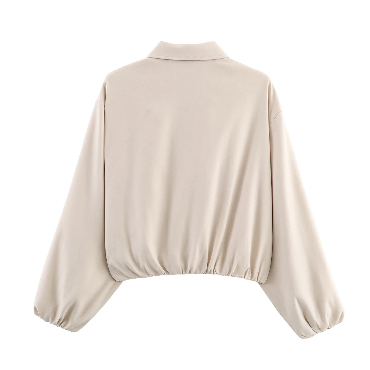Women's Short Zipper Jacket with Long Sleeves, Casual Style, Elastic Hem