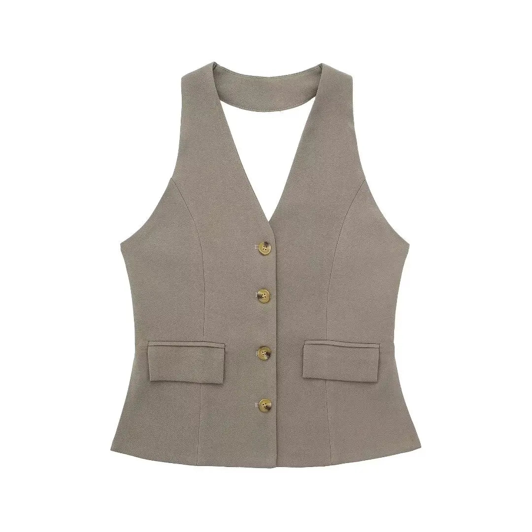 Women's Halter Neck Sleeveless Vest Top & Wide-Leg Pants 2-Piece Set