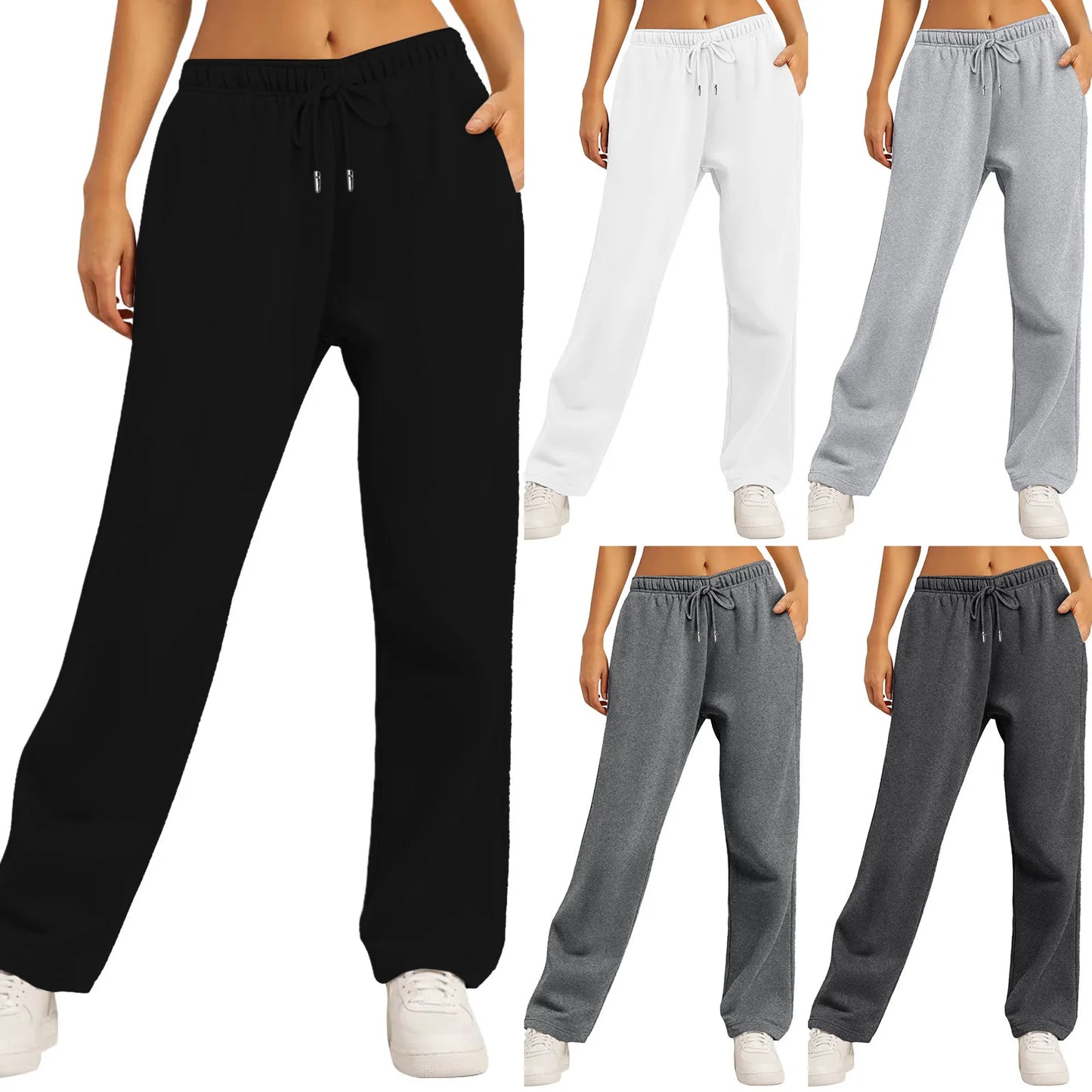 Women's Fleece-Lined Wide Leg Sweatpants/Joggers - Various Colors