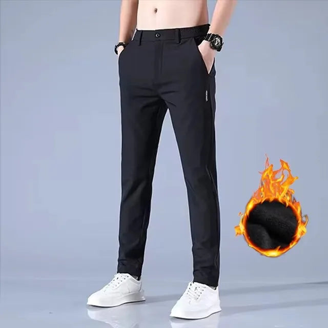 Men's Thick Stretch Slim-Fit Elastic Waist Trousers