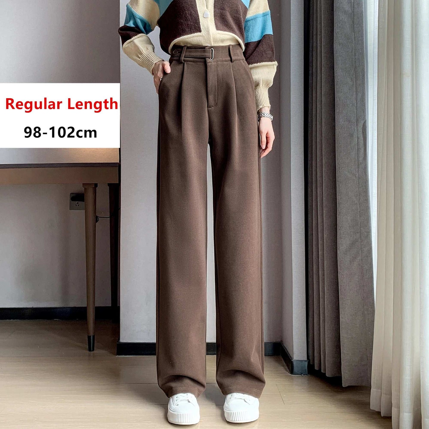 Seoulish Women's High-Waist Wide-Leg Trousers with Loose Fit and Button Detail