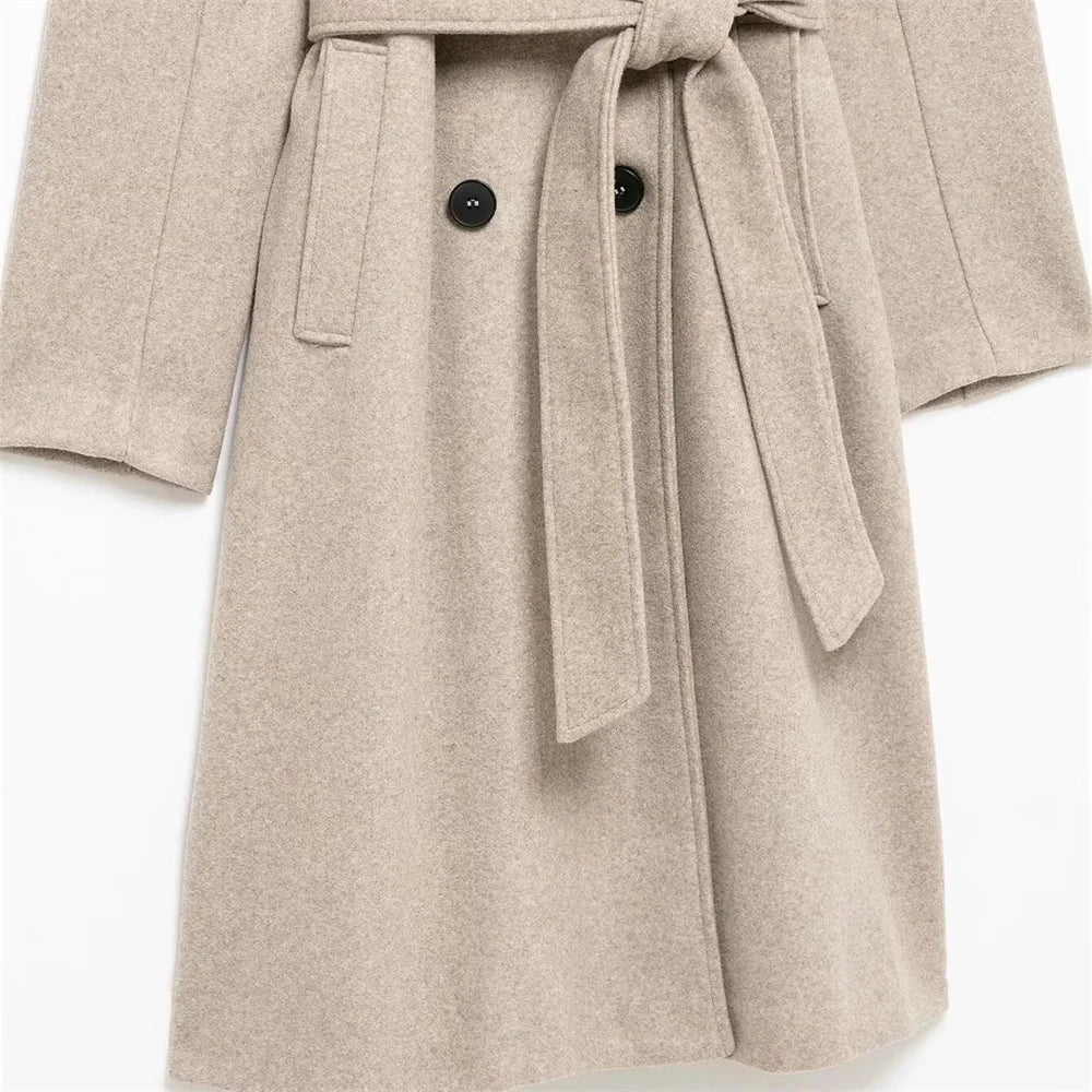 Women's Wool Coat with Collar and Belt