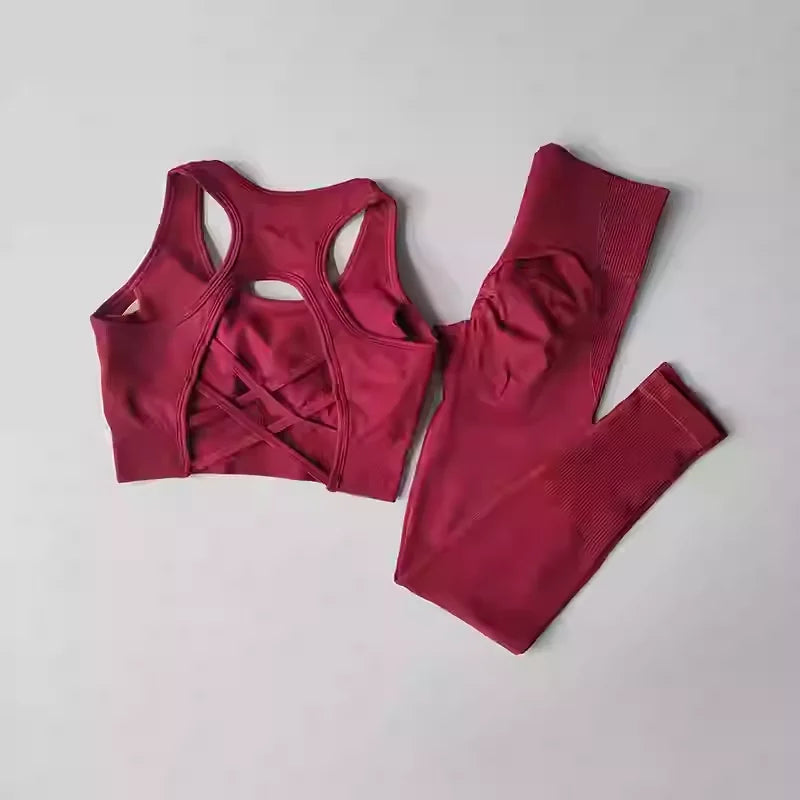 High Waist Seamless Leggings and Bra Set for Women