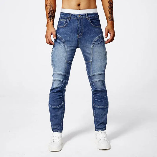 Men's Two-Tone Distressed Patchwork Slim Fit Straight Leg Jeans