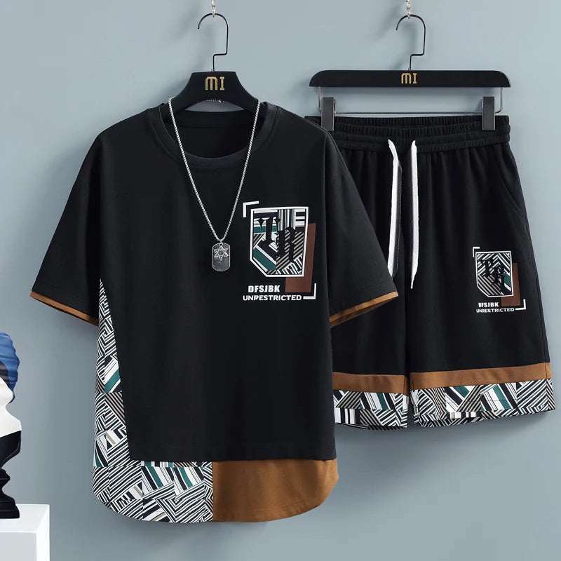 Men's Two-Piece T-Shirt and Shorts Set - Various Colors