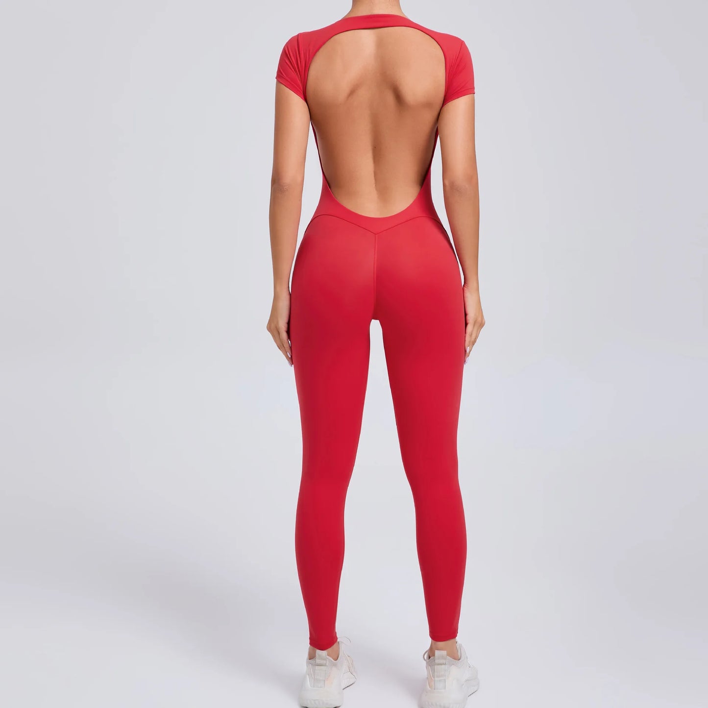 Women's Padded Short Sleeve One-Piece Jumpsuit - Quick-Dry, Backless Sports Suit for Active Fitness