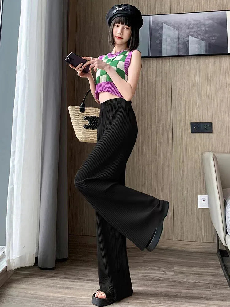 Women's Ice Silk Chiffon Wide-Leg High-Waist Pants
