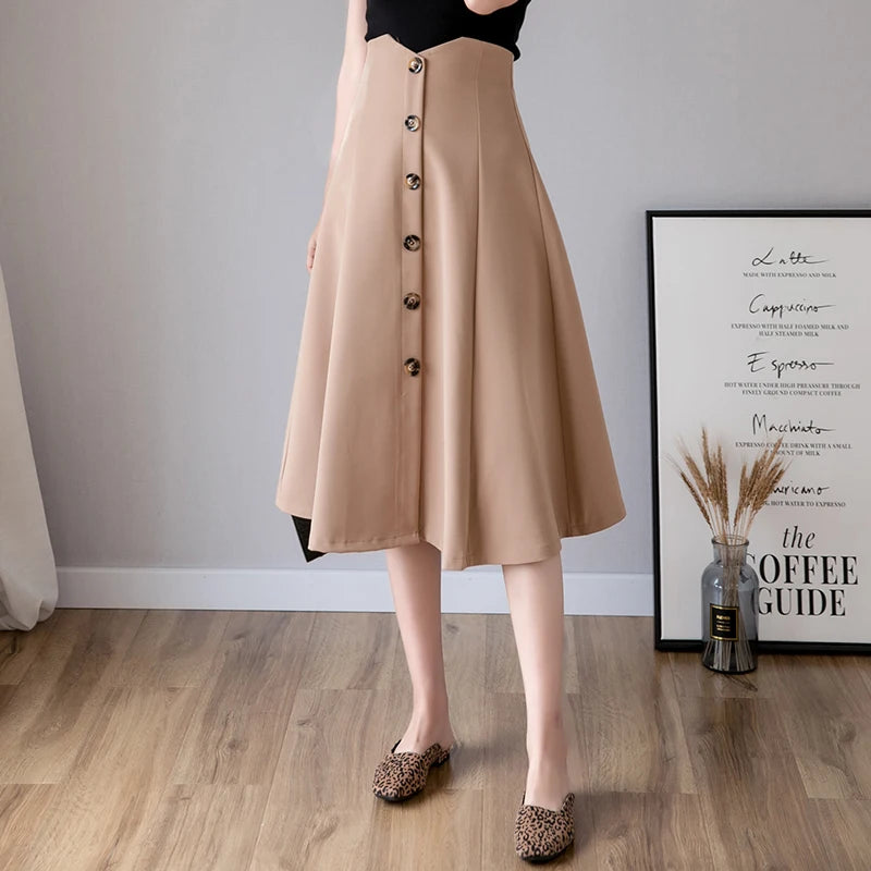 Women's High Waist Vintage Maxi Skirt – Button-Up & Loose Fit