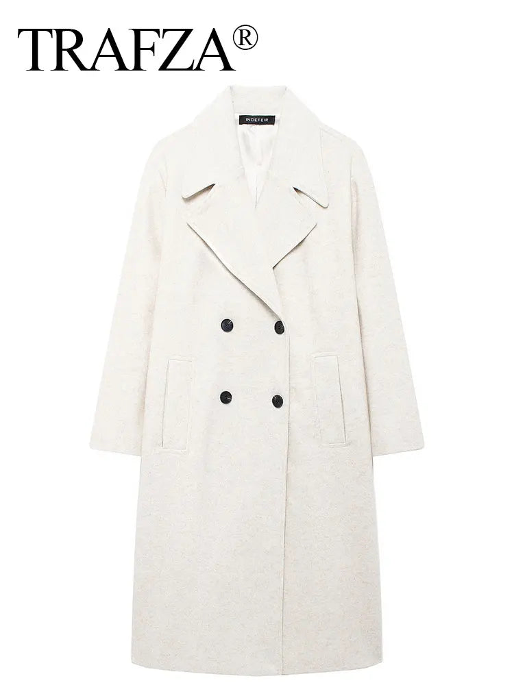 TRAFZA Women's Long Sleeve Lapel Coat - Warm Thick Trench Jacket