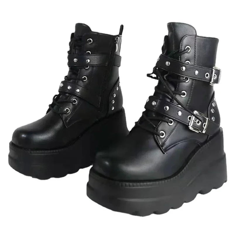 Women's Faux Leather Ankle Boots with Round Toe & Lace-Up Design