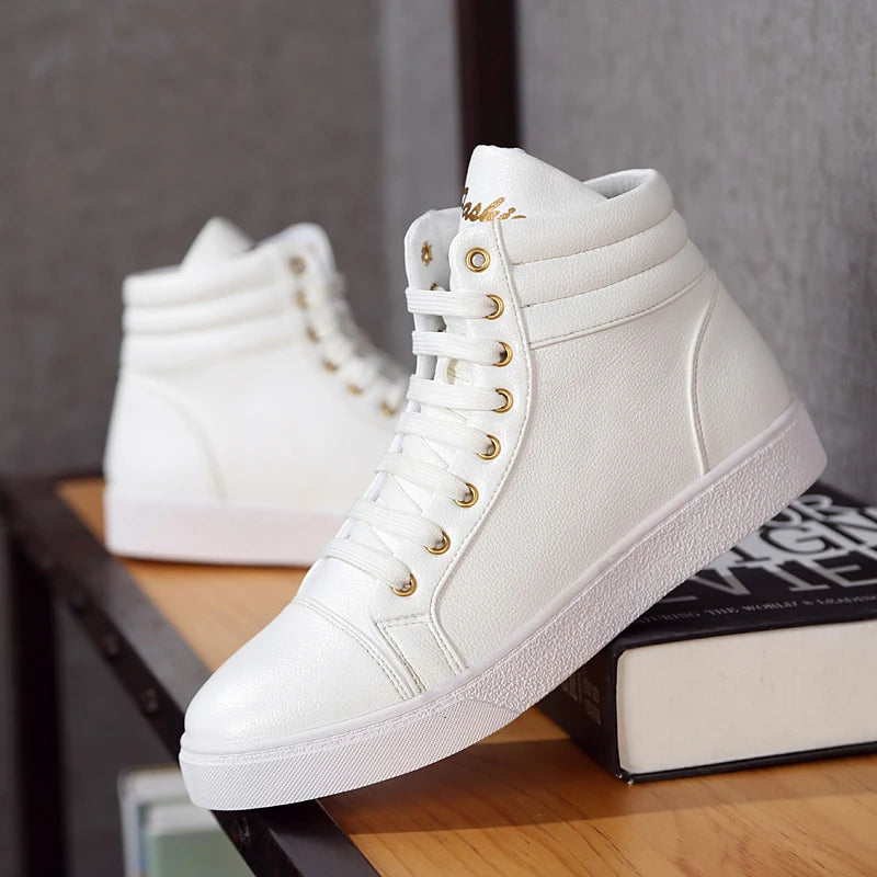 Men's Lightweight High Top Faux Leather Lace-Up Sneakers