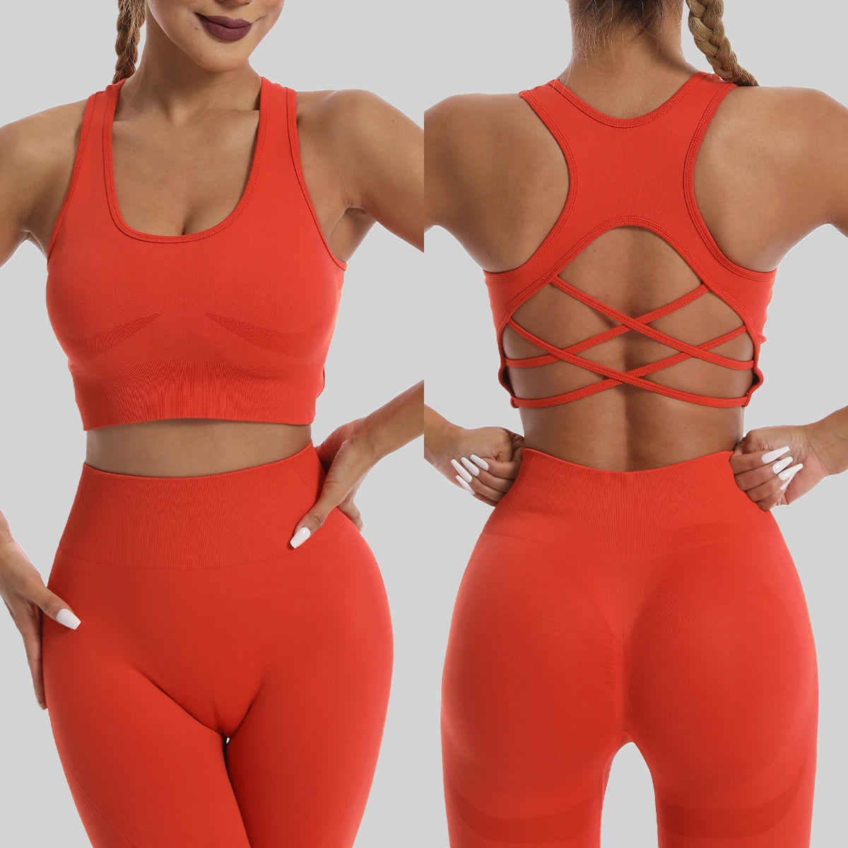 High Waist Seamless Leggings and Bra Set for Women