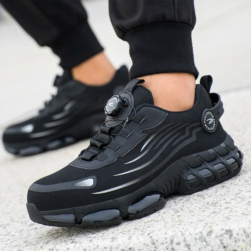 Rotating Button Men’s Anti-Puncture Protective Sneakers – Durable, Comfortable Work Shoes for Men