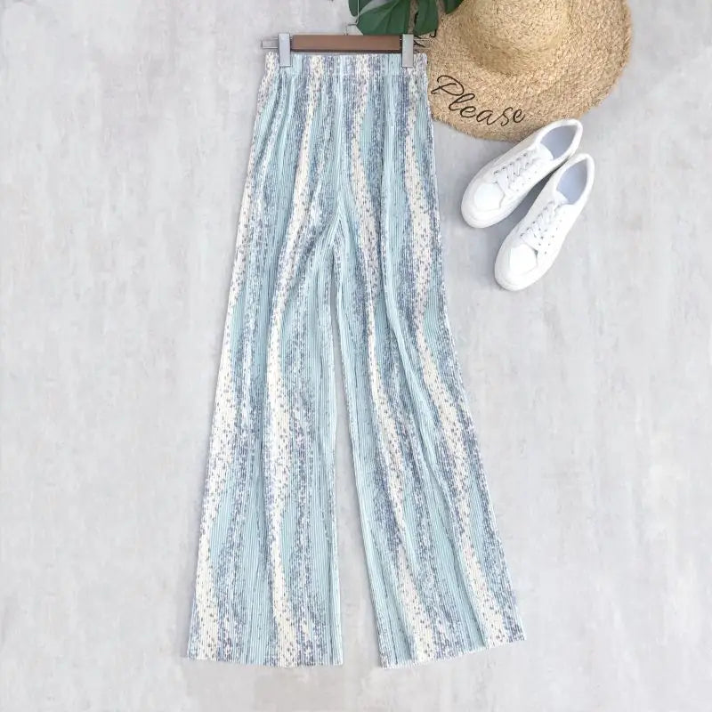 REALEFT Vintage High-Waist Printed Long Pants - Loose Wide Leg Fit- Loose Wide Leg Fit